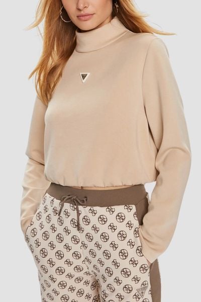 GUESS Beżowa damska bluza Olympe, Rozmiar L. Brązowe bluzy damskie Guess, l, z aplikacjami, bez kaptura. W wyprzedaży za 169.99 zł.