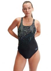Damski kostium kąpielowy 1-częściowy Speedo Eco+M. Czarne kostiumy jednoczęściowe damskie Speedo, l, bez wzorów, z materiału, eleganckie, moda ciążowa, do pływania. Za 274.50 zł.