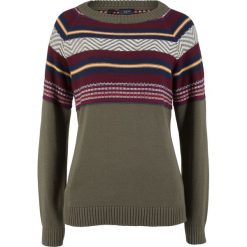 Sweter bonprix ciemnooliwkowy wzorzysty. Zielone swetry damskie bonprix. Za 49.99 zł.