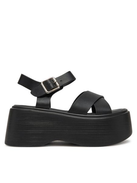 DeeZee Sandały 8791-3 Czarny. Czarne sandały damskie DeeZee, bez wzorów, z materiału, bez obcasa, na koturnie, bez zapięcia. Za 139.99 zł.