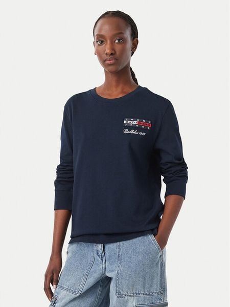 Tommy Jeans Bluzka DW0DW23807 Granatowy Relaxed Fit. Niebieskie bluzki damskie Tommy Jeans, s, bez wzorów, z jeansu, bez kołnierzyka, bez ramiączek. Za 264.99 zł.
