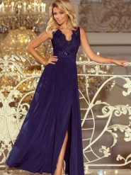Sukienka Model Lea 215-2 Navy - Numoco. Niebieskie sukienki damskie NUMOCO, l, bez wzorów, z elastanu, wizytowe, bez kołnierzyka, plus size, bez ramiączek, maxi. Za 412.33 zł.