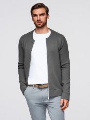 Męski sweter gładki na zamek – grafitowy V2 - Rozmiar: XXL. Szare swetry przez głowę męskie Ombre Clothing, m, bez wzorów, z dzianiny, bez kołnierzyka. Za 239.99 zł.