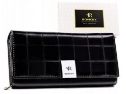 Portfel czarny Rovicky RPX-20A-3. Czarne portfele damskie ROVICKY, z aplikacjami, ze skóry. Za 64.00 zł.