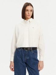 Tommy Jeans Koszula DW0DW19354 Biały Relaxed Fit. Białe bluzki damskie Tommy Jeans, m, bez wzorów, z bawełny, bez kołnierzyka, bez ramiączek. Za 219.99 zł.
