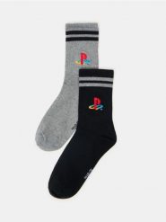 Długie prążkowane skarpety z haftem 2 pack PlayStation - wielobarwny. Skarpety męskie Sinsay, bez wzorów, prążkowane. Za 15.99 zł.