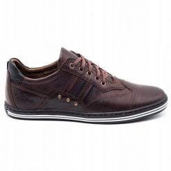Polbut Buty męskie casual 1801 ciemny brąz brązowe. Brązowe półbuty na co dzień męskie na jesień, z jeansu, casualowe, bez zapięcia. Za 319.69 zł.
