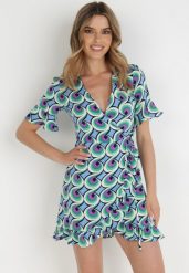 Niebiesko-Fioletowa Sukienka Kopertowa Rob. Niebieskie sukienki damskie Born2be, na lato, l, z aplikacjami, bez kołnierzyka, bez ramiączek, mini, kopertowe. Za 29.99 zł.