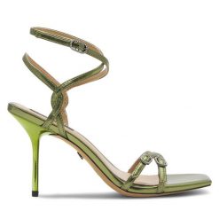 Sandały Nine West. Zielone klapki damskie Nine West, bez wzorów, bez obcasa, na szpilce, bez zapięcia. Za 137.99 zł.