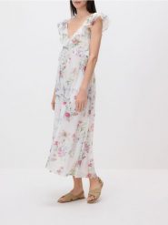 Sukienka w kwiaty - wielobarwny. Sukienki damskie Reserved, l, bez wzorów, z lyocellu, bez kołnierzyka, bez ramiączek. W wyprzedaży za 109.99 zł.