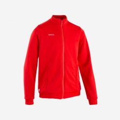 Bluza piłkarska Kipsta Essential treningowa. Czerwone bluzy męskie KIPSTA, l, bez wzorów, z elastanu, bez kaptura. Za 79.99 zł.