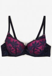 Granatowo-Fuksjowy Biustonosz z Koronką na Regulowanych Cienkich Ramiączkach z Usztywnianymi Miseczkami Zapinany na Haftki Cayara. Niebieskie biustonosze Renee, bez wzorów, z koronki. Za 19.99 zł.