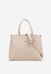 Beżowa Torebka Trzykomorowa Shopperka Meroviana. Brązowe torebki do ręki damskie Born2be, bez wzorów, eleganckie, bez dodatków. Za 169.99 zł.