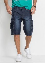 Bermudy jeansowe bojówki, regular fit. Niebieskie szorty męskie bonprix, m, bez wzorów, z denimu, eleganckie. Za 149.99 zł.