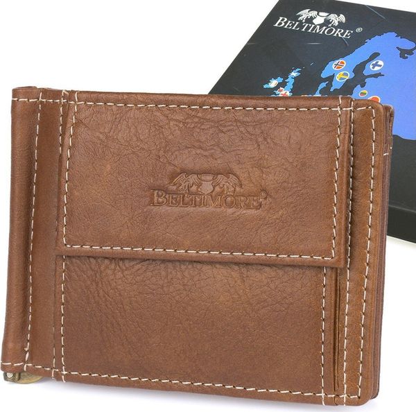Beltimore Portfel męski skórzany mały brązowy z wsuwką na banknoty RFiD Beltimore L47. Brązowe portfele męskie Beltimore, bez wzorów. Za 56.99 zł.