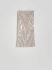 Cekinowa spódnica midi - beżowy. Brązowe spódnice damskie Reserved, l, bez wzorów, z dzianiny, midi, proste. W wyprzedaży za 79.99 zł.