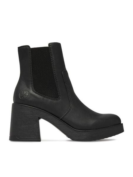 Rieker Botki CEO-58081-00 Czarny. Czarne botki damskie Rieker, ze skóry, bez obcasa, na słupku, bez zapięcia. Za 379.99 zł.