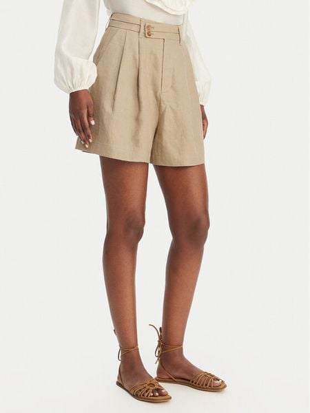 Eleh Bermudy SS260320 Beżowy Relaxed Fit. Brązowe szorty damskie Eleh, bez wzorów, ze lnu. Za 566.99 zł.