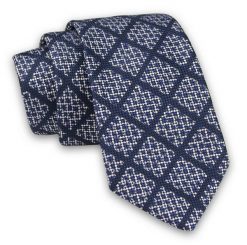 Granatowy Elegancki Męski Krawat w Kratkę -ALTIES- 7cm, Stylowy, Klasyczny. Niebieskie krawaty i muchy Alties, bez wzorów, z tkaniny, eleganckie. Za 49.00 zł.