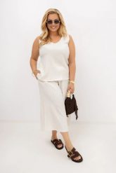 Komplet Nelka ecru: spodnio-spódnica i top | 100% wiskoza | OVERSIZE PLUS SIZE LATO. Spódnice damskie Moda Size Plus Iwanek, na lato, l, bez wzorów, z elastanu, eleganckie, plus size, mini, dopasowane. Za 329.90 zł.