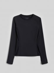 4F Longsleeve do jogi slim szybkoschnący damski - czarny S. Czarne koszulki sportowe damskie 4f, s, bez wzorów, bez kołnierzyka, bez ramiączek, na fitness i siłownię. Za 129.99 zł.