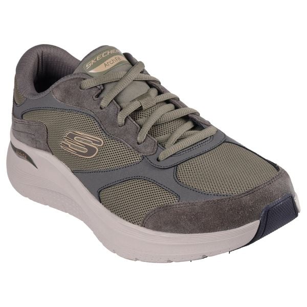 Buty sportowe Sneakersy męskie Skechers Arch Fit 2.0 - The Keep. Zielone buty sportowe męskie Skechers, bez zapięcia, trekkingowe. Za 426.76 zł.