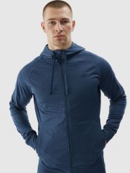 4F Bluza treningowa regular szybkoschnąca męska - granatowa S. Niebieskie bluzy męskie 4f, m, bez wzorów, z dzianiny, z kapturem. W wyprzedaży za 99.99 zł.