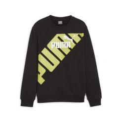 Młodzieżowa bluza z nadrukiem PUMA POWER PUMA Black. Czarna bluzy męskie Puma, m, bez wzorów, z bawełny, bez kaptura, na fitness i siłownię. Za 116.39 zł.