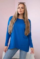 Sweter z kieszeniami z przodu chabrowy. Niebieskie swetry damskie KESI, na jesień, l, bez wzorów, z jeansu, eleganckie, bez kołnierzyka, plus size, bez ramiączek, bez kaptura. Za 178.78 zł.