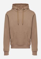 Ciemnobeżowa Bluza Evoire. Brązowe bluzy męskie Born2be, l, bez wzorów, z jeansu, z kapturem. Za 69.99 zł.