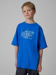 4F T-shirt loose z nadrukiem chłopięcy - niebieski 134/140 (8-10 lat). Niebieskie t-shirty dla chłopców 4f, bez wzorów, z materiału, bez ramiączek. Za 49.99 zł.