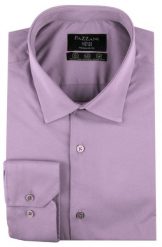 Jednokolorowa, Bawełniana Koszula o Prostym Kroju - Wrzosowa. Fioletowe koszule męskie Pazzani, bez wzorów, z bawełny, eleganckie, bez kołnierzyka, bez ramiączek. Za 169.00 zł.