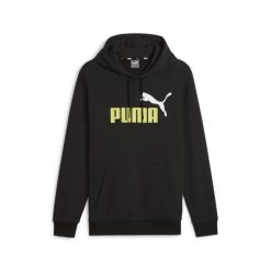 Męska bluza z kapturem Essentials+ Two-Tone Big Logo PUMA Black Lime Sheen. Czarne bluzy sportowe męskie Puma, l, bez wzorów, z bawełny, z kapturem, na fitness i siłownię. Za 251.00 zł.