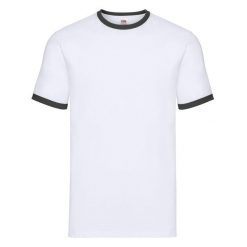 Męska Koszulka Ringer 160. Białe koszulki sportowe męskie Fruit of the Loom, l, bez wzorów, bez kołnierzyka, bez ramiączek, trekkingowe. Za 43.99 zł.
