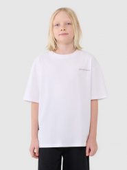 4F T-shirt oversize z napisem chłopięcy - biały 158 (12-13 lat). Białe t-shirty dla chłopców 4f, bez wzorów, z bawełny, bez ramiączek. W wyprzedaży za 29.99 zł.