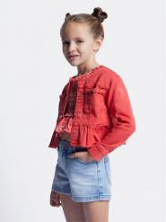Mayoral Kurtka jeansowa 3473 Czerwony Regular Fit. Czerwone kurtki i płaszcze dla dziewczynek Mayoral, bez wzorów, z bawełny, bez kaptura. Za 169.99 zł.