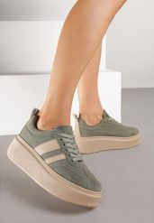Zielone Sneakersy Klasyczne Tenisówki na Grubej Podeszwie z Koturnem Adessia. Zielone trampki i tenisówki damskie Renee, bez wzorów, z jeansu, klasyczne, bez zapięcia. Za 109.99 zł.