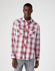 WRANGLER LS WESTERN SHIRT MĘSKA KOSZULA W KRATĘ DŁUGI RĘKAW FLAME RED W5A0BJR06 112146085. Czerwone koszule męskie Wrangler, m, bez wzorów, bez kołnierzyka, bez ramiączek. Za 119.99 zł.