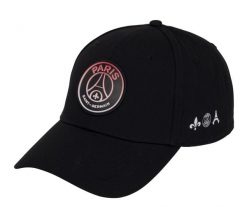 Czapka z daszkiem piłkarska Paris Saint Germain. Czarne czapki i kapelusze męskie PARIS SAINT GERMAIN, bez wzorów, z bawełny, sportowe. Za 109.00 zł.