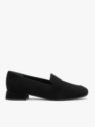 Czarne eleganckie mokasyny ze skóry welurowej. Czarne mokasyny damskie Ryłko, ze skóry, eleganckie. Za 399.99 zł.