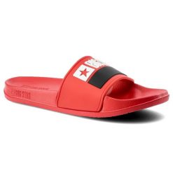 Klapki damskie Big Star, wykonane z materiału syntetycznego z szerokim paskiem na przodzie oraz płaską profilowaną podeszwą, czerwone, GG274A048. Czerwone klapki damskie Big Star, bez wzorów, z syntetyku, retro, bez obcasa, na płaskiej podeszwie. Za 42.99 zł.