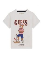 Guess T-Shirt N6GI04 K8HM4 Biały Regular Fit. Białe t-shirty dla chłopców Guess, z aplikacjami, z bawełny, bez ramiączek. Za 99.99 zł.