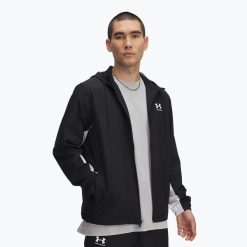 Kurtka męska Under Armour Rival Woven Windbreaker. Czarne kurtki męskie Under Armour, m, bez wzorów, trekkingowe. Za 209.99 zł.