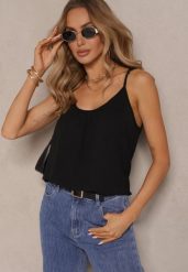 Czarny Basicowy Top z Bawełną Thireldi. Czarne bluzki damskie Renee, l, bez wzorów, z bawełny, biznesowe, bez kołnierzyka, bez ramiączek. Za 29.99 zł.