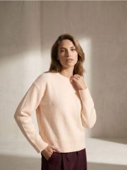 Luźny sweter z okrągłym dekoltem - kremowy. Białe swetry damskie Sinsay, l, bez wzorów, bez kołnierzyka, bez ramiączek, bez kaptura. Za 49.99 zł.