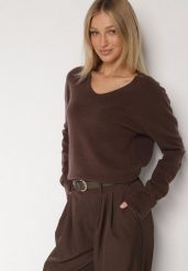 Brązowy Sweter z Wiskozą i Wełną z Dekoltem w Serek Claida. Brązowe swetry damskie Born2be, bez wzorów, z jeansu, bez kołnierzyka, bez ramiączek, bez kaptura. Za 119.99 zł.