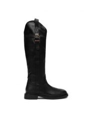 DeeZee Kozaki 13263-10 Czarny. Czarne kozaki damskie DeeZee, z materiału, bez obcasa, na płaskiej podeszwie. Za 249.99 zł.