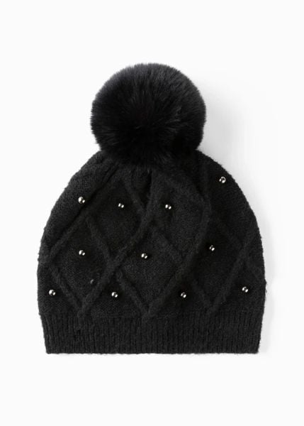 Czapka z pomponem. Czarne czapki i kapelusze damskie bonprix, bez wzorów, eleganckie. Za 49.99 zł.