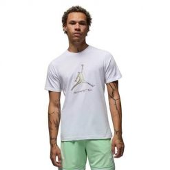 Koszulka sportowa męska Nike Jordan. Białe koszulki sportowe męskie Nike, m, bez wzorów, z bawełny, bez kołnierzyka, bez ramiączek. Za 209.00 zł.