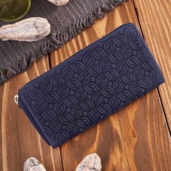 Portfel damski skórzany w geometryczny wzór granatowy RFID Paolo Peruzzi T-116-HDB. Niebieskie portfele damskie Paolo Peruzzi, bez wzorów, ze skóry. Za 69.00 zł.